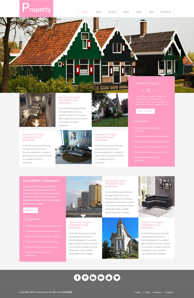 粉色房地产行业网站模板是一款粉红色风格的温馨房子相关网站模板。.jpg.jpg